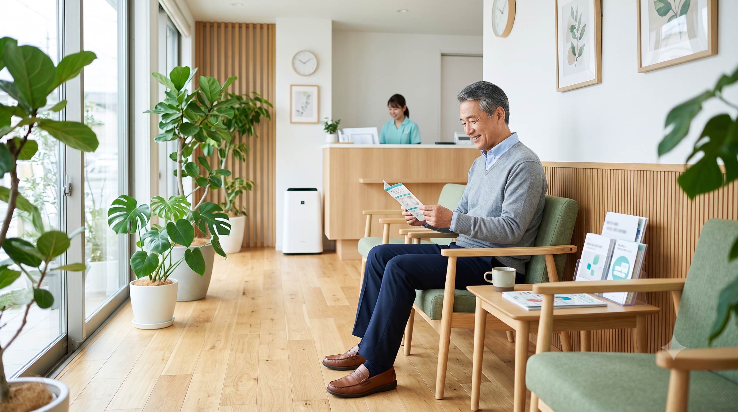 歯周病と糖尿病の関係を考える中高年の男性と、川越の歯科医院で行う予防歯科のイメージ